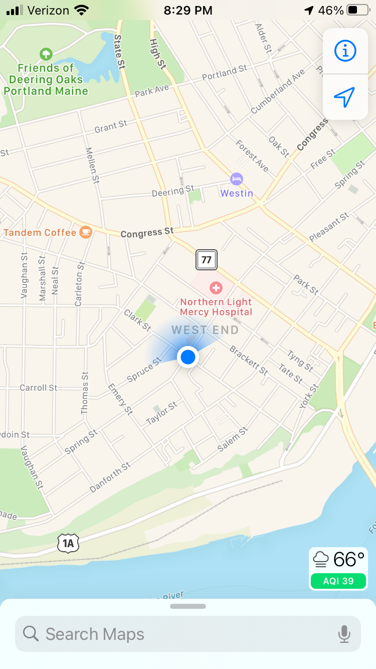 close up of a google map showing 232 Spring St.