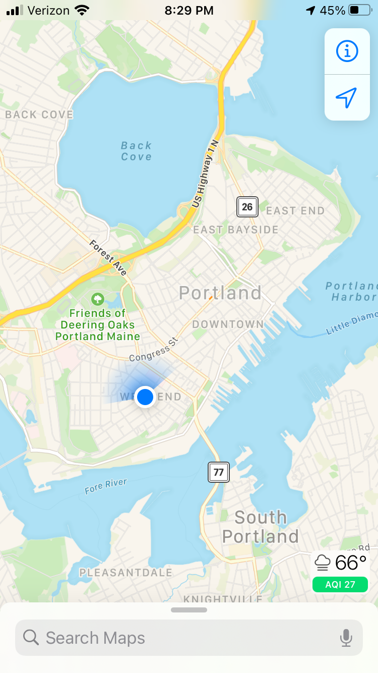 google map of all of the peninsula part of Portland Maine