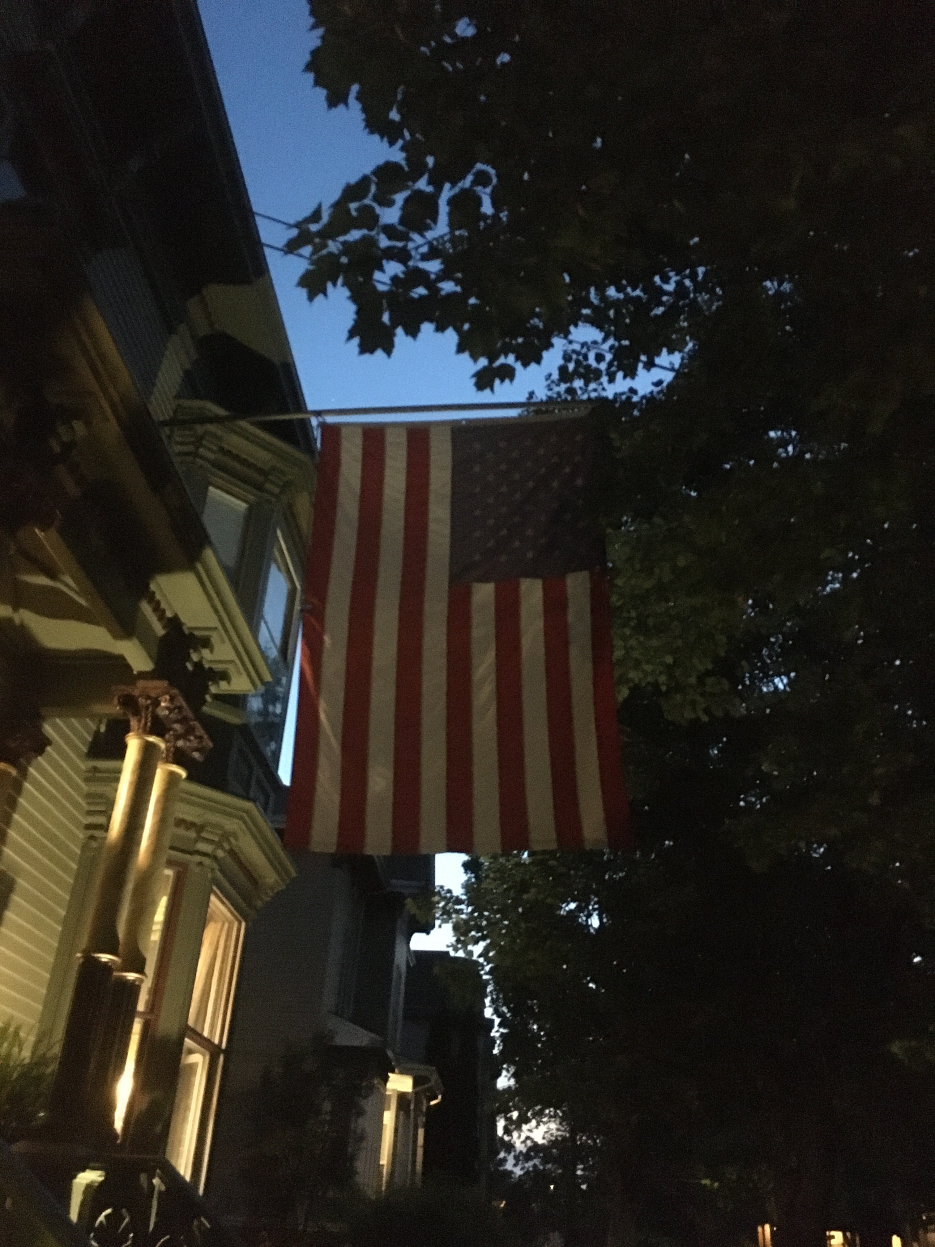 U.S. flag at dusk