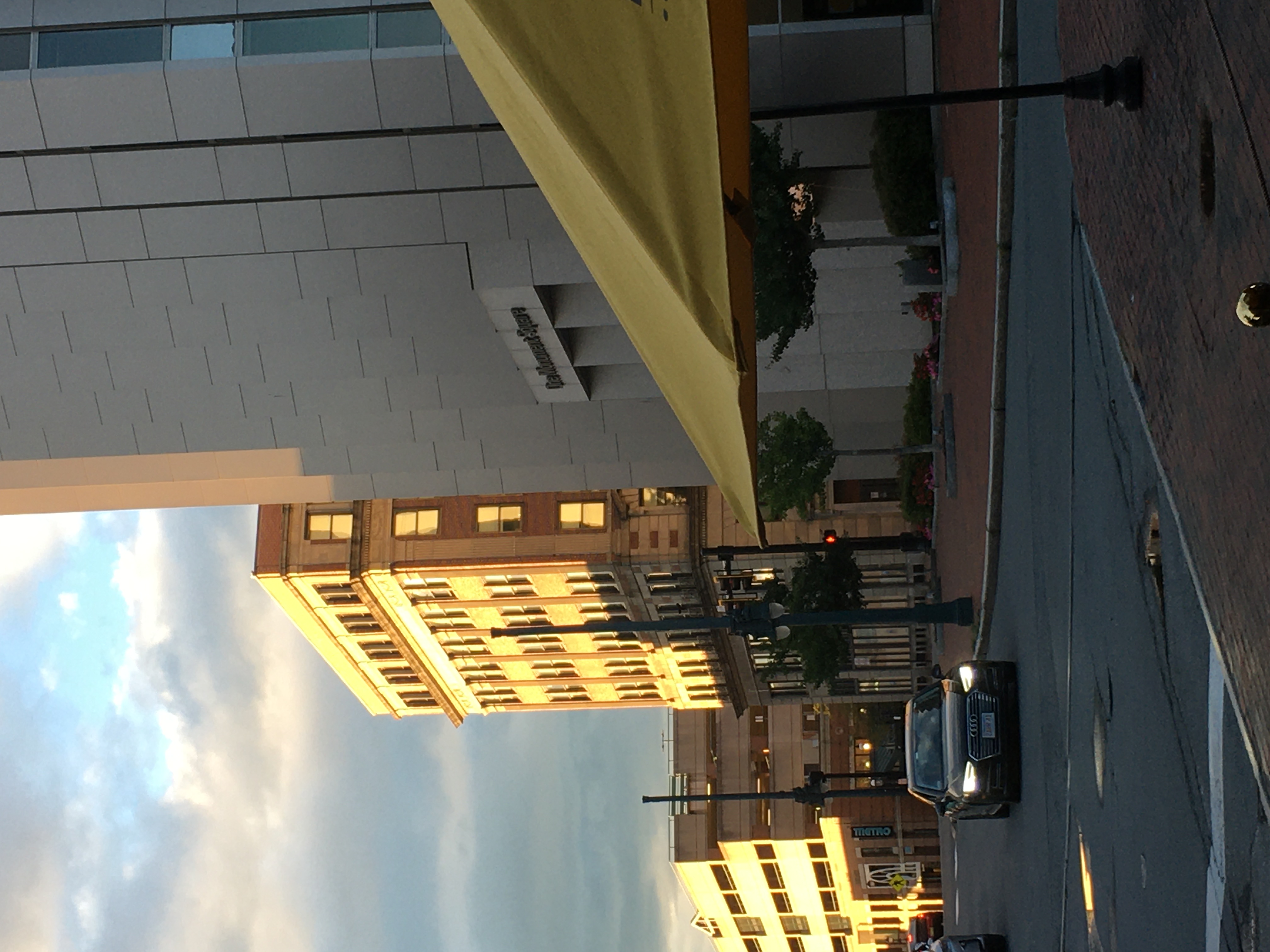 Monument Square with buildings looking gold