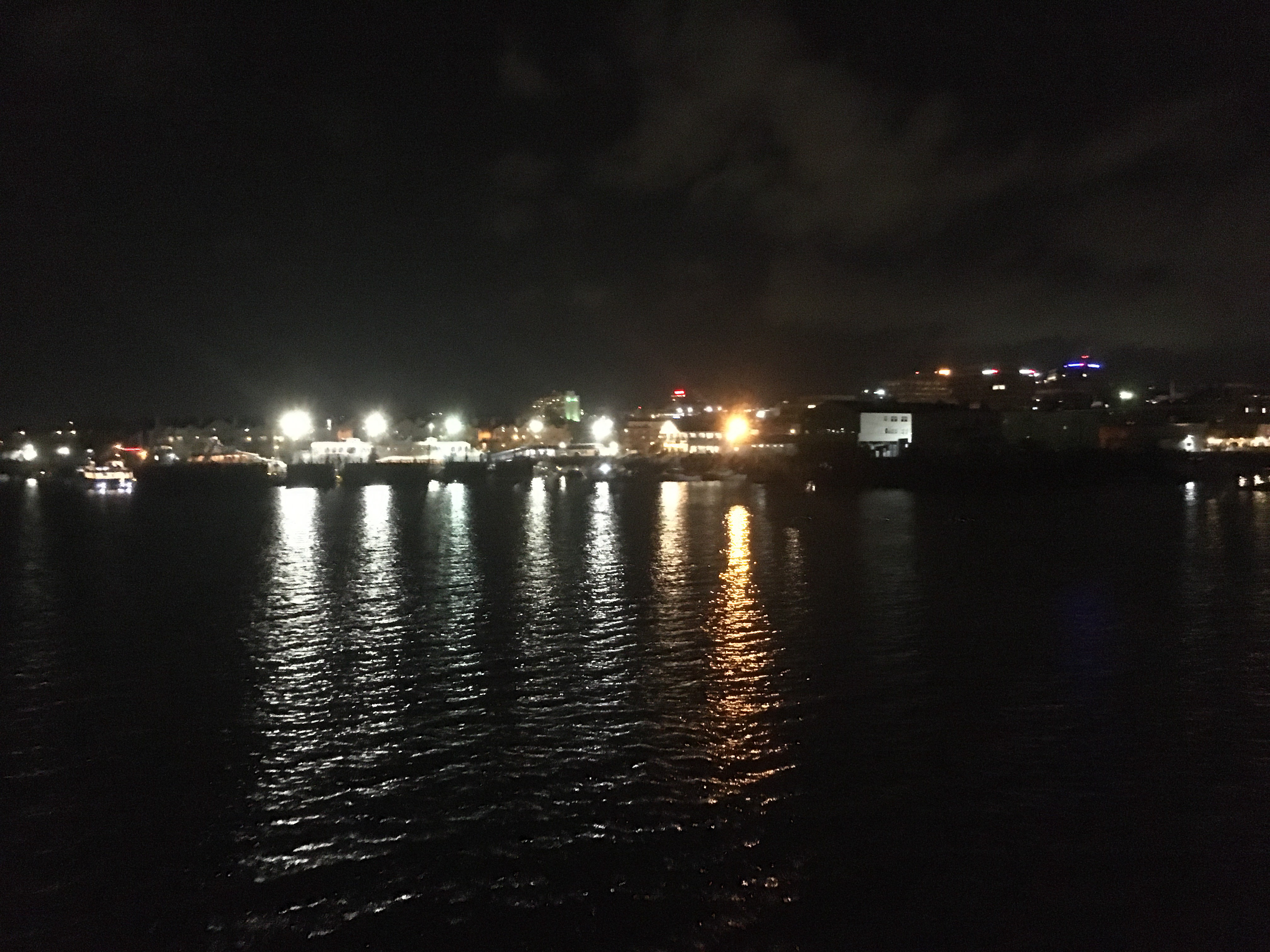 lights of the port reflecting on the water