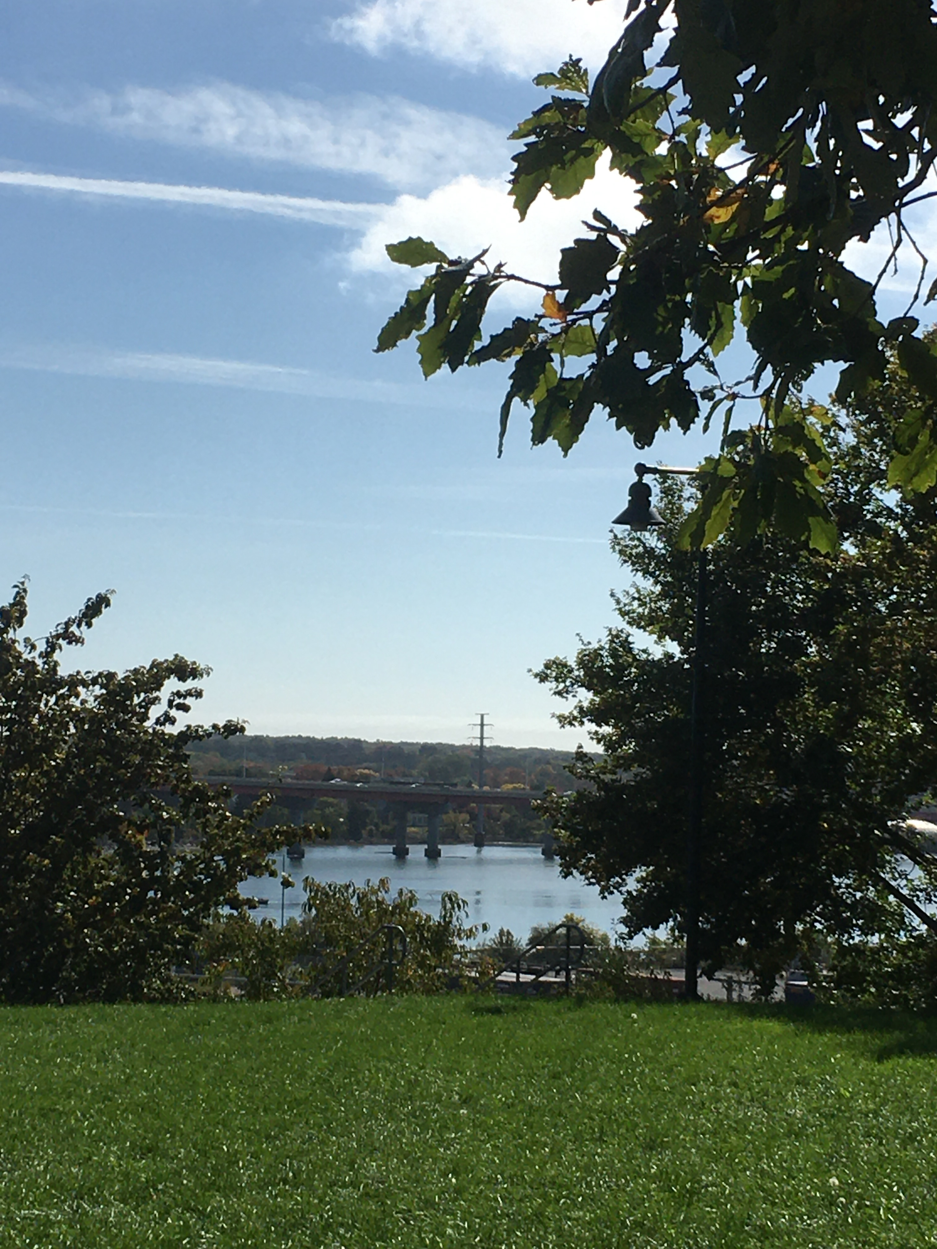 another view of the park and harbor and a bridge