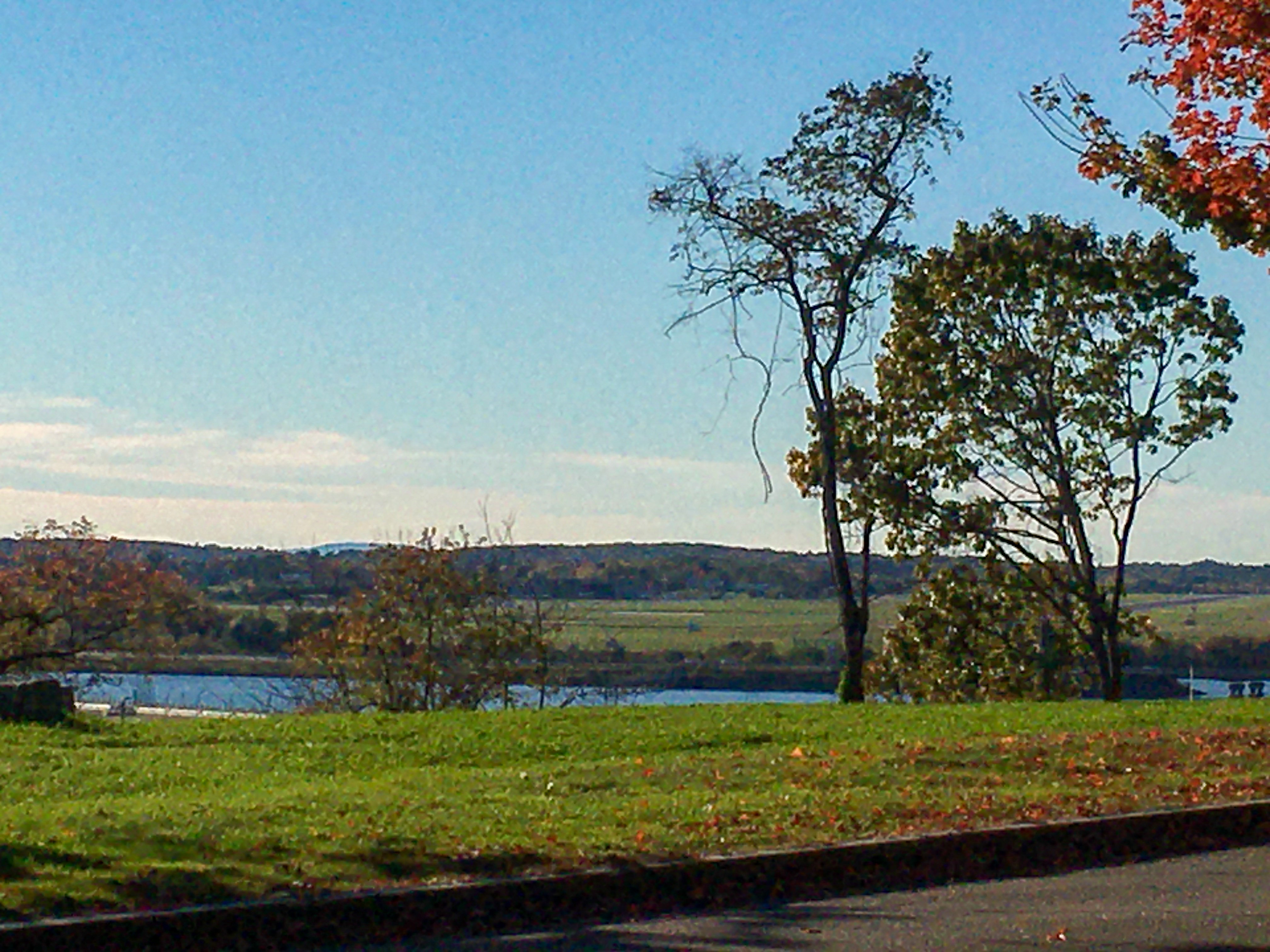 view of the fore river from the western prom with grass and trees