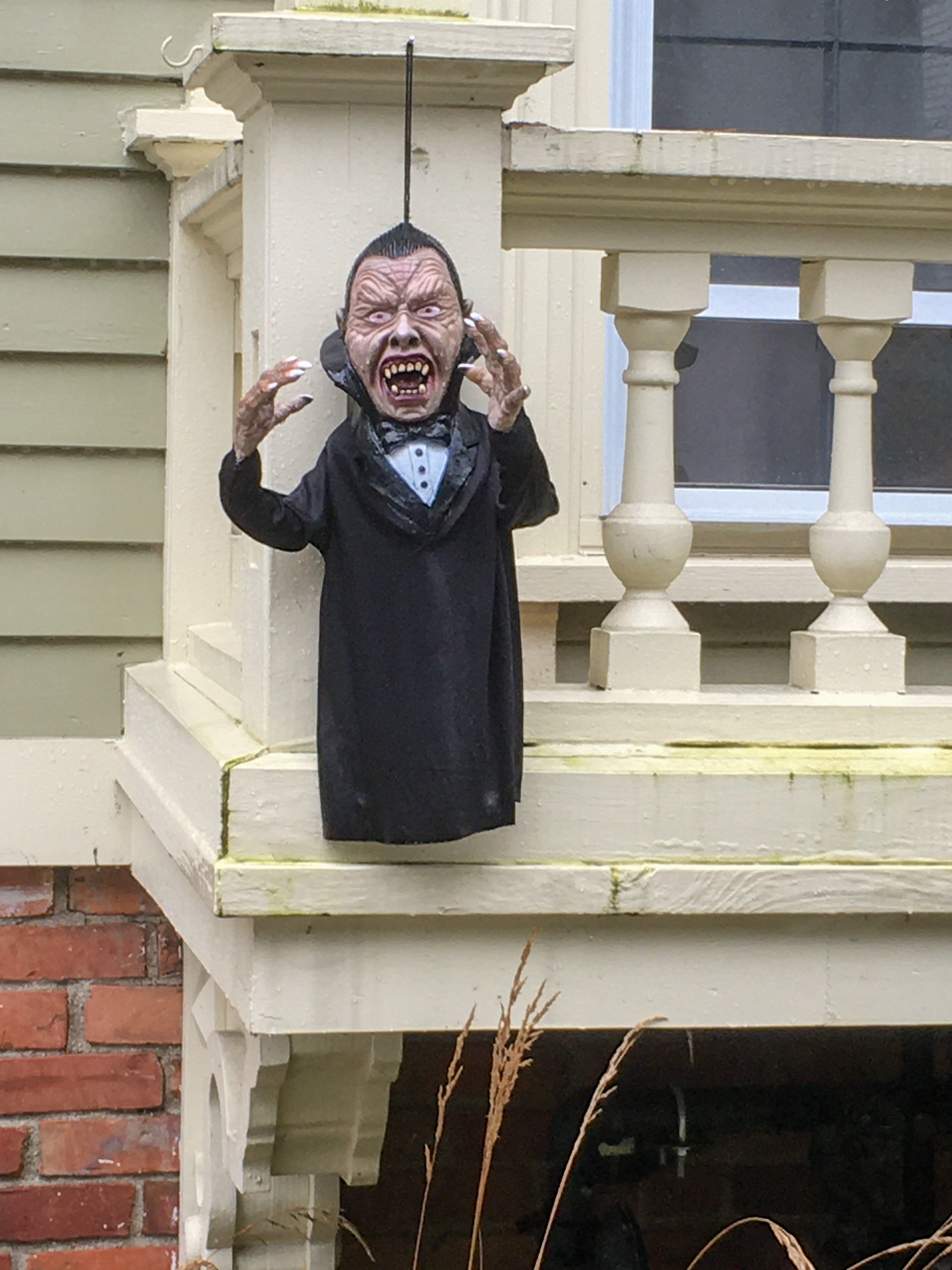 dracula puppet hanging outside as halloween decoration