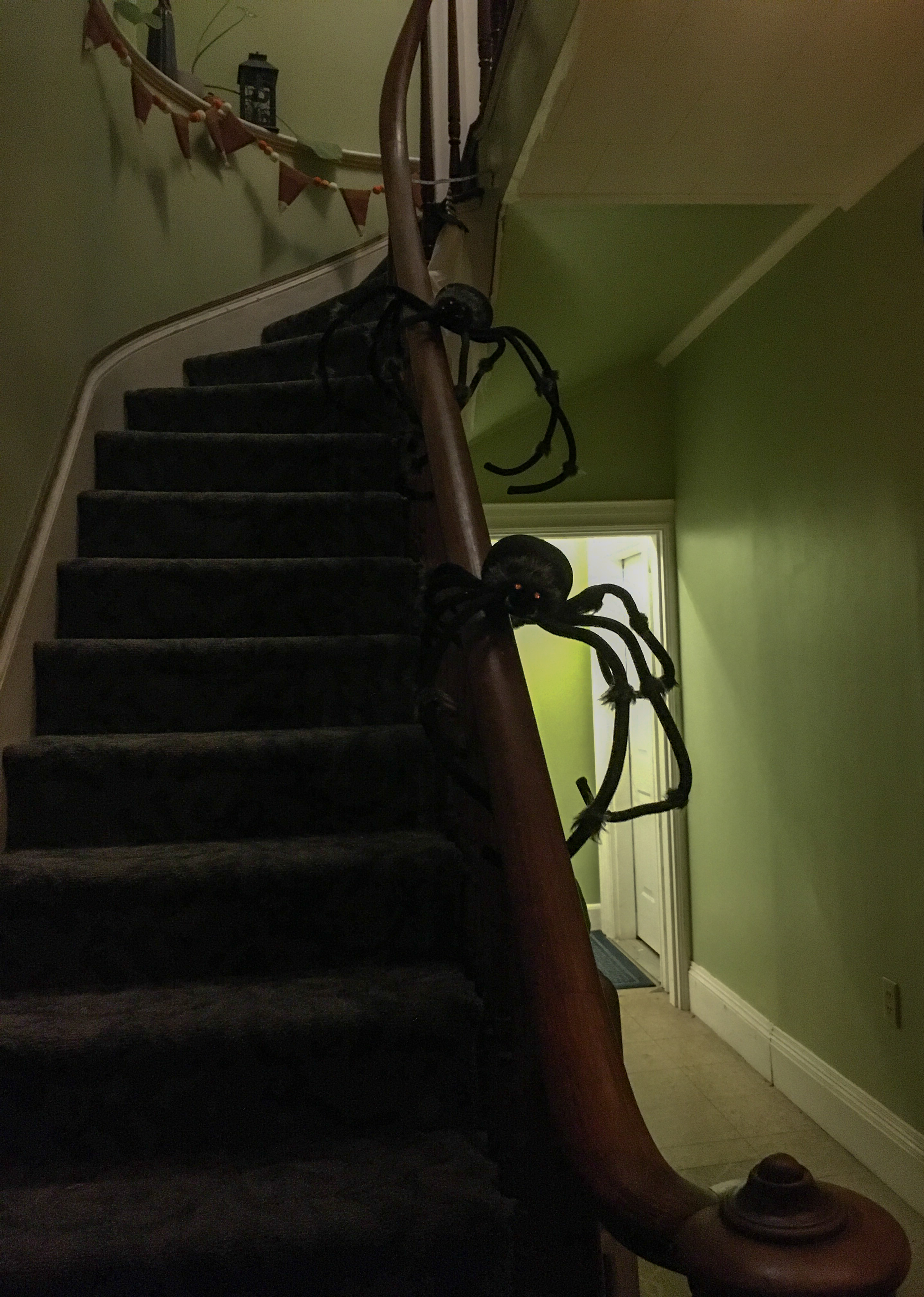 spiders crawling down the banister
