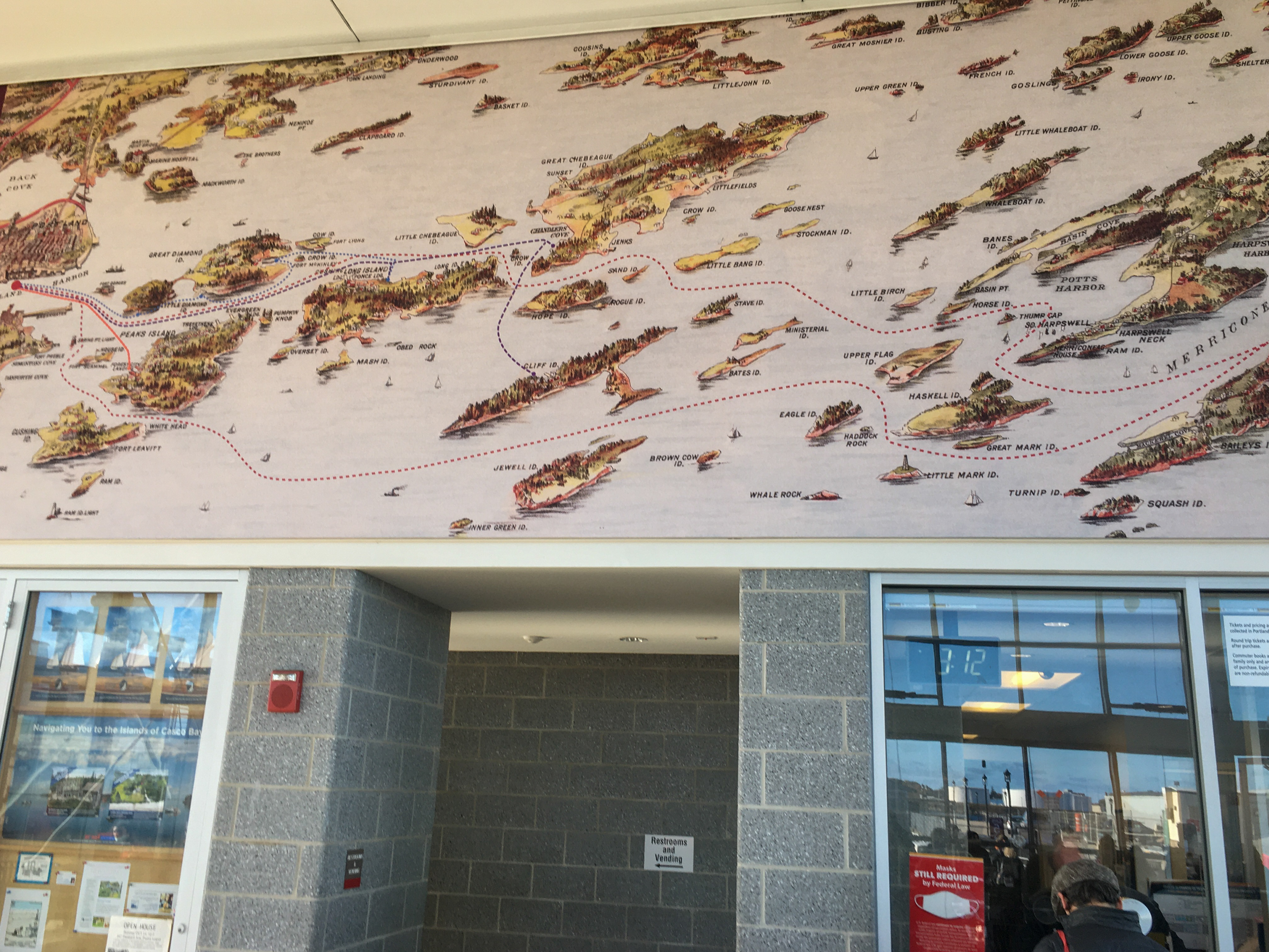 map of the islands in the Casco bay ticket office.