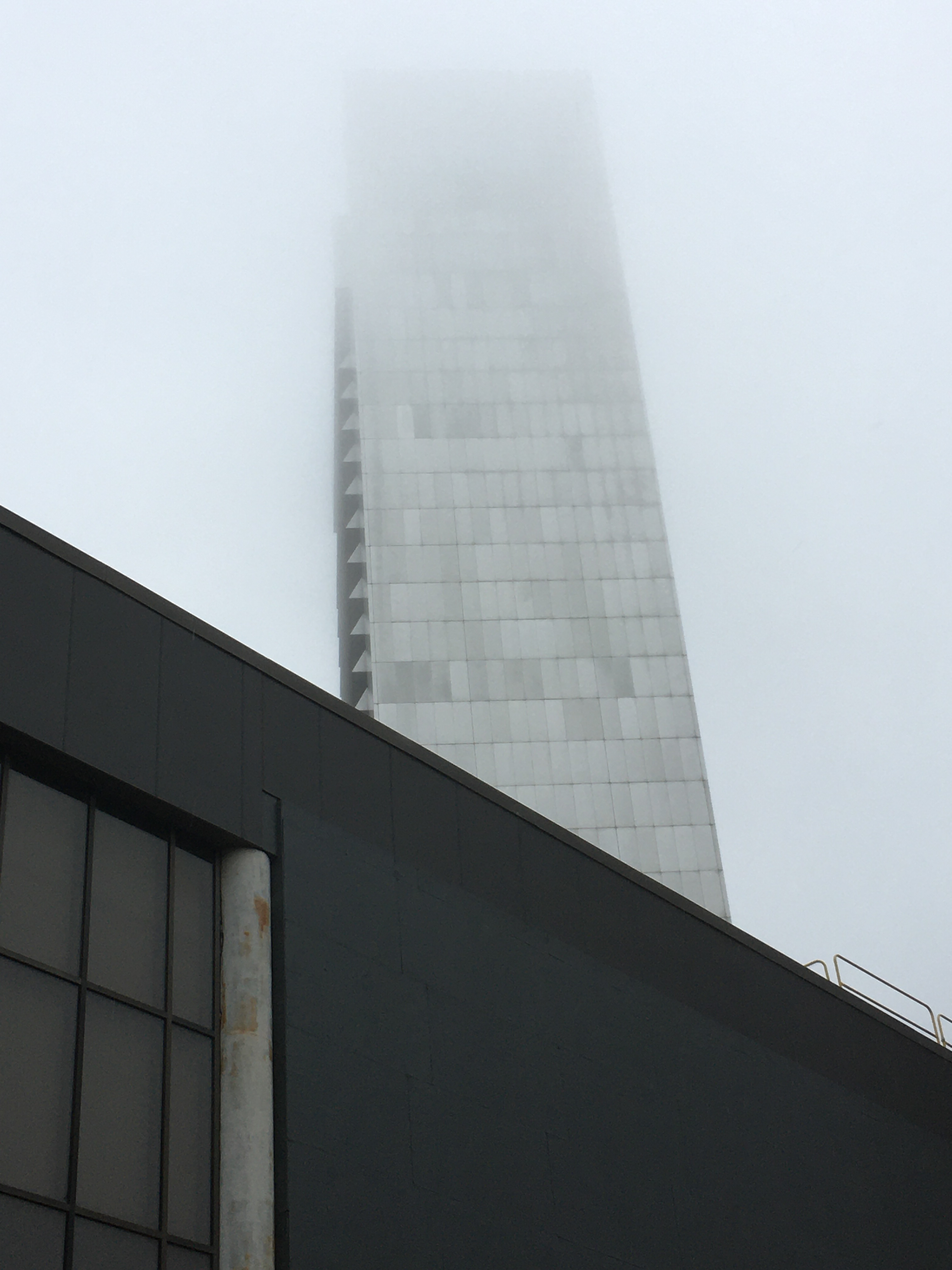 fog covered skyscraper