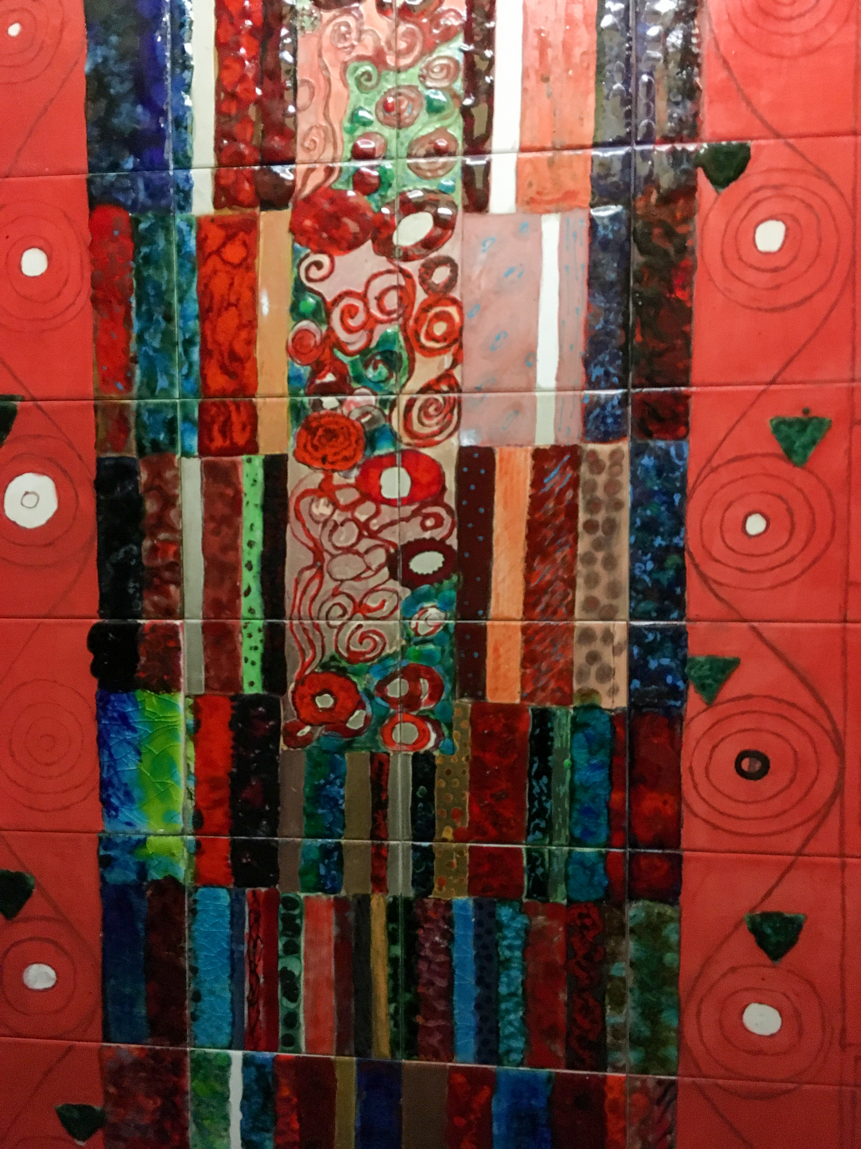 elevator tile art in red
