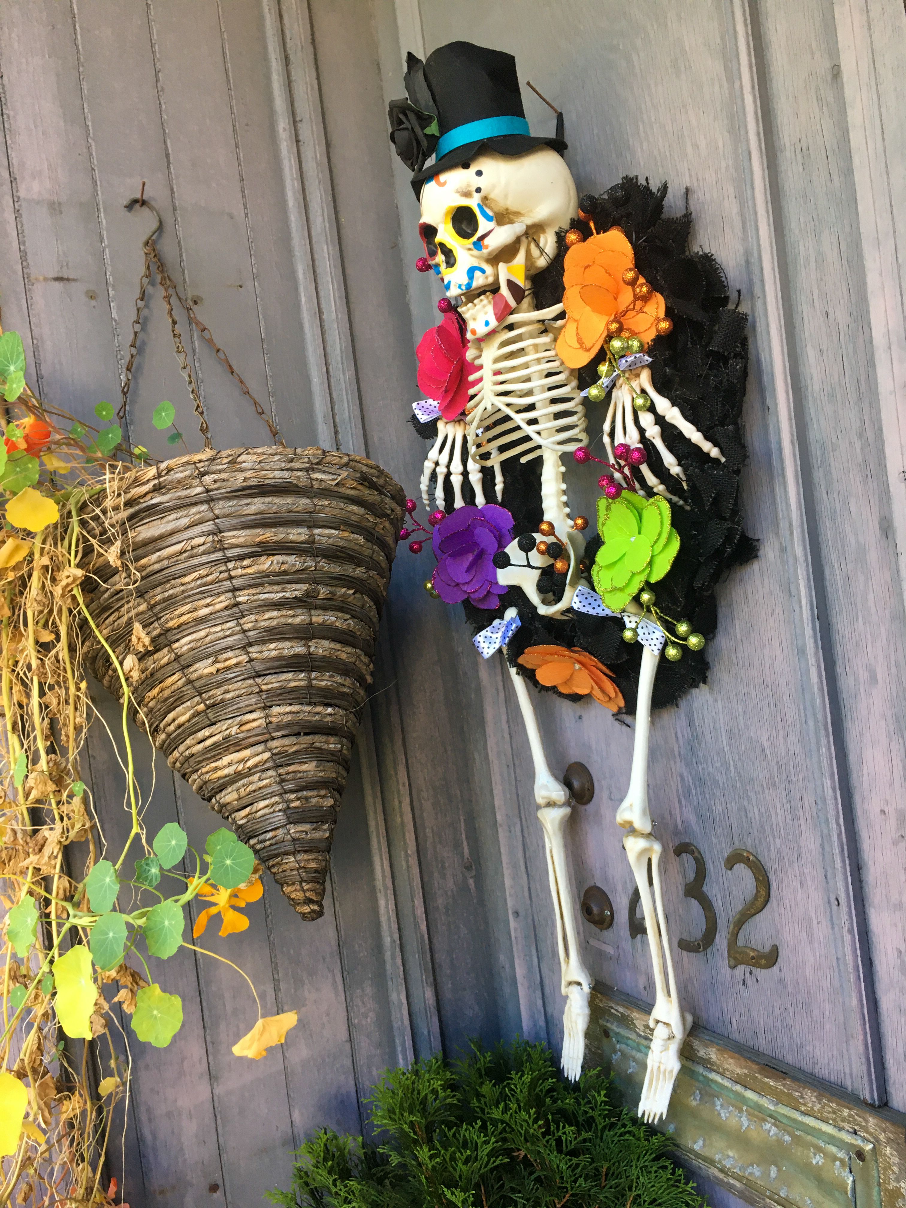 skeleton with top hat and decorations