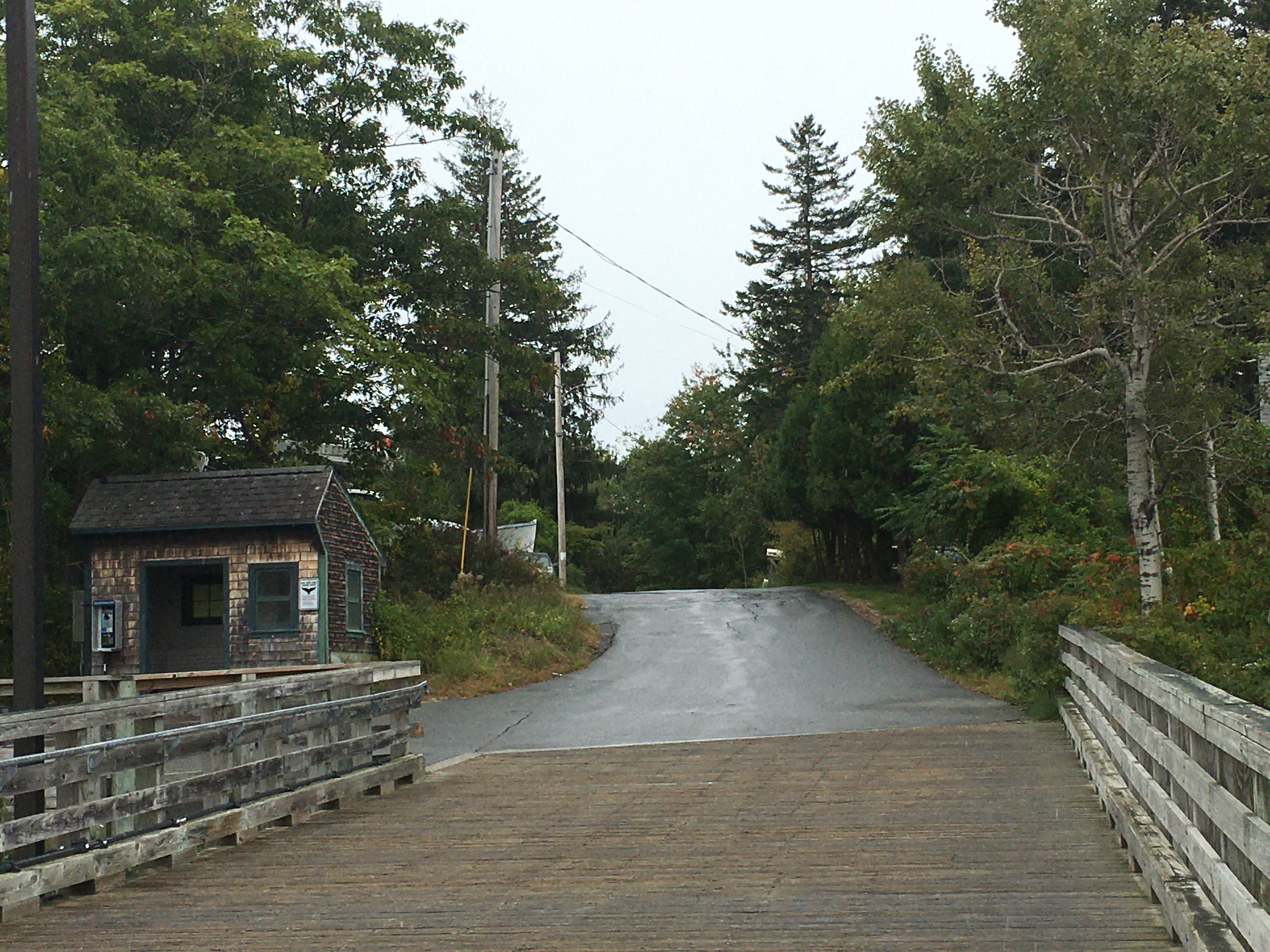 view of the road out of the ferry dock at Chebeague Island