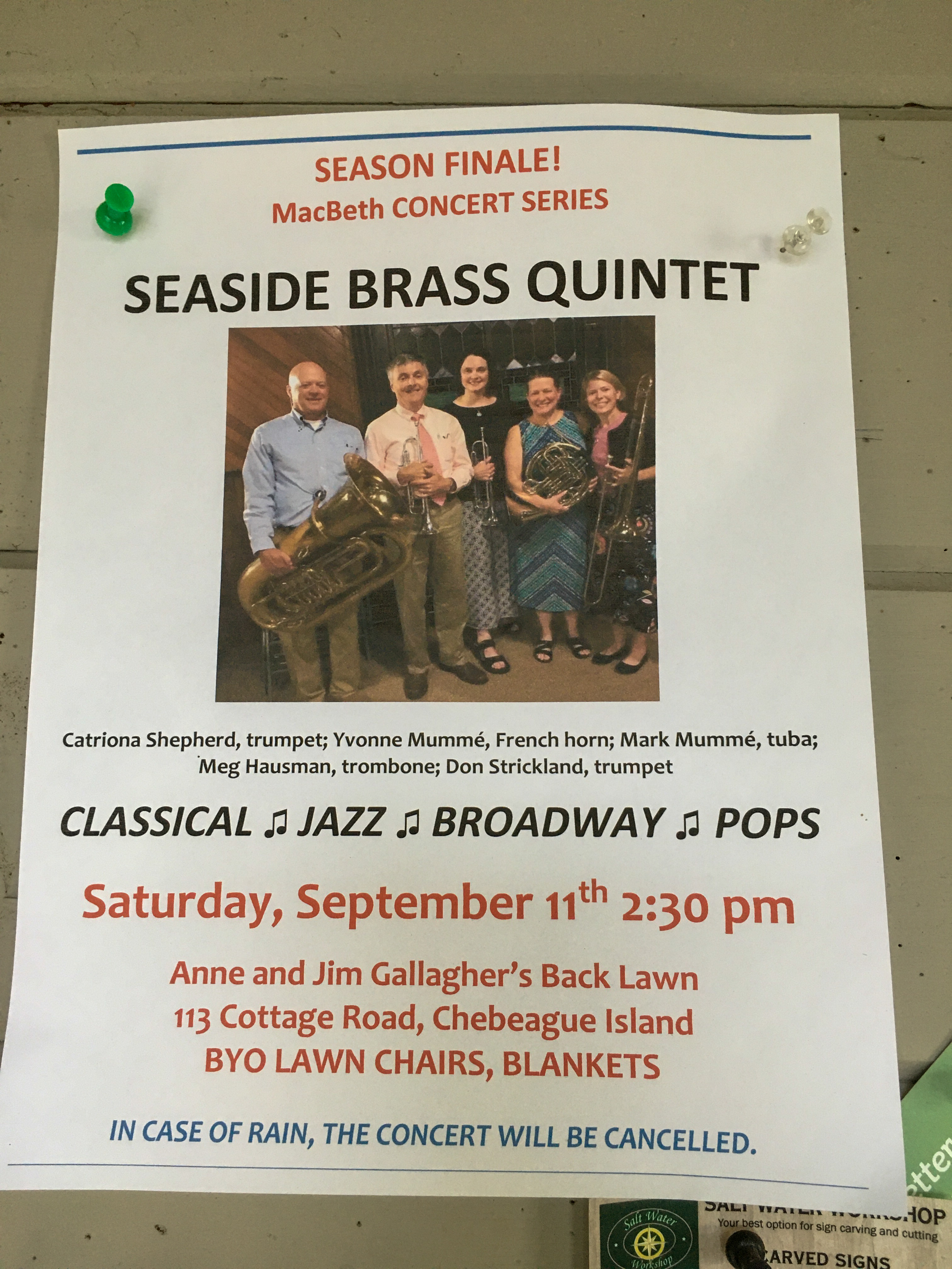 sign for a seaside brass quintet