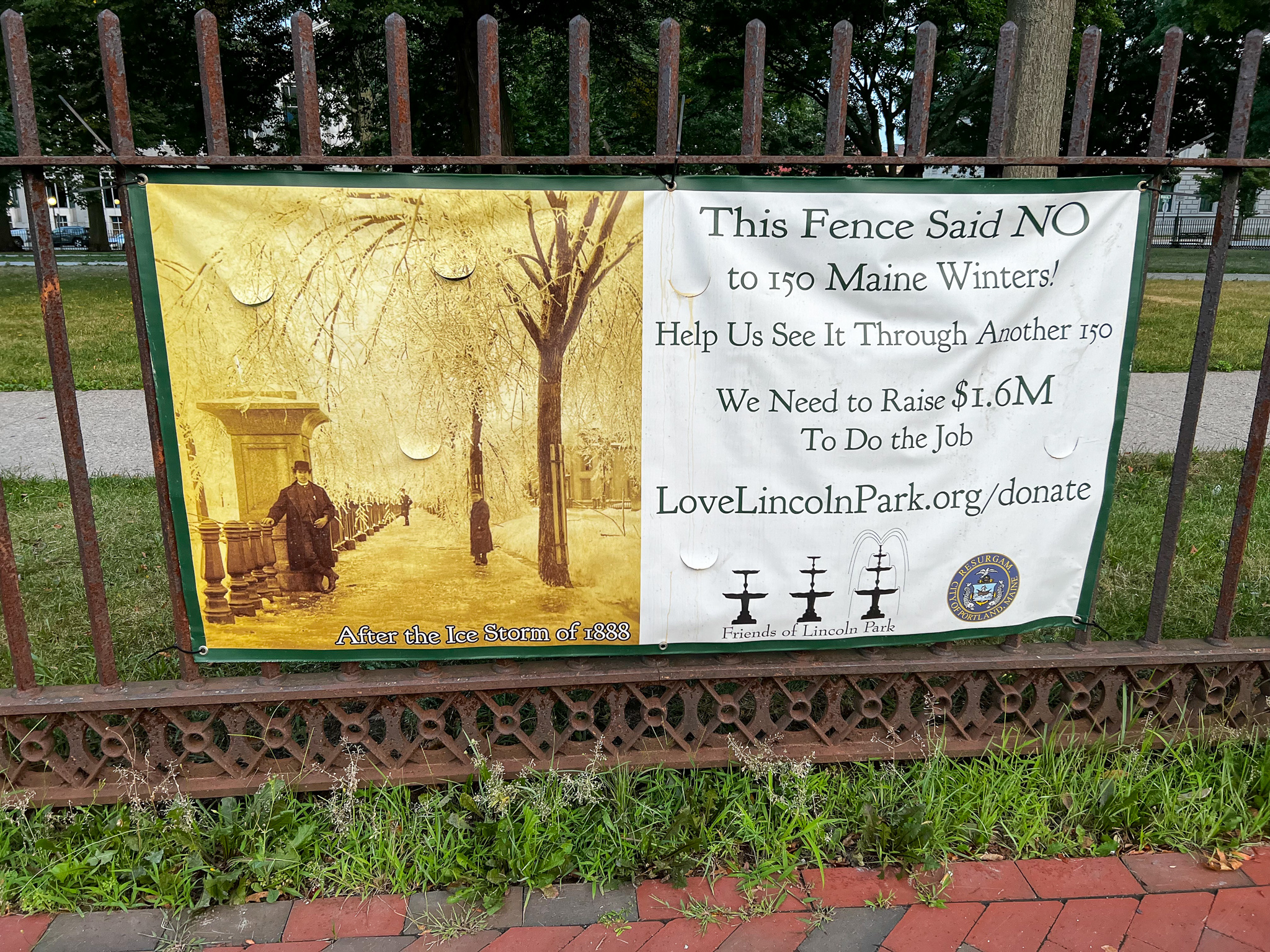 Sign raising money to build a new fence for a park