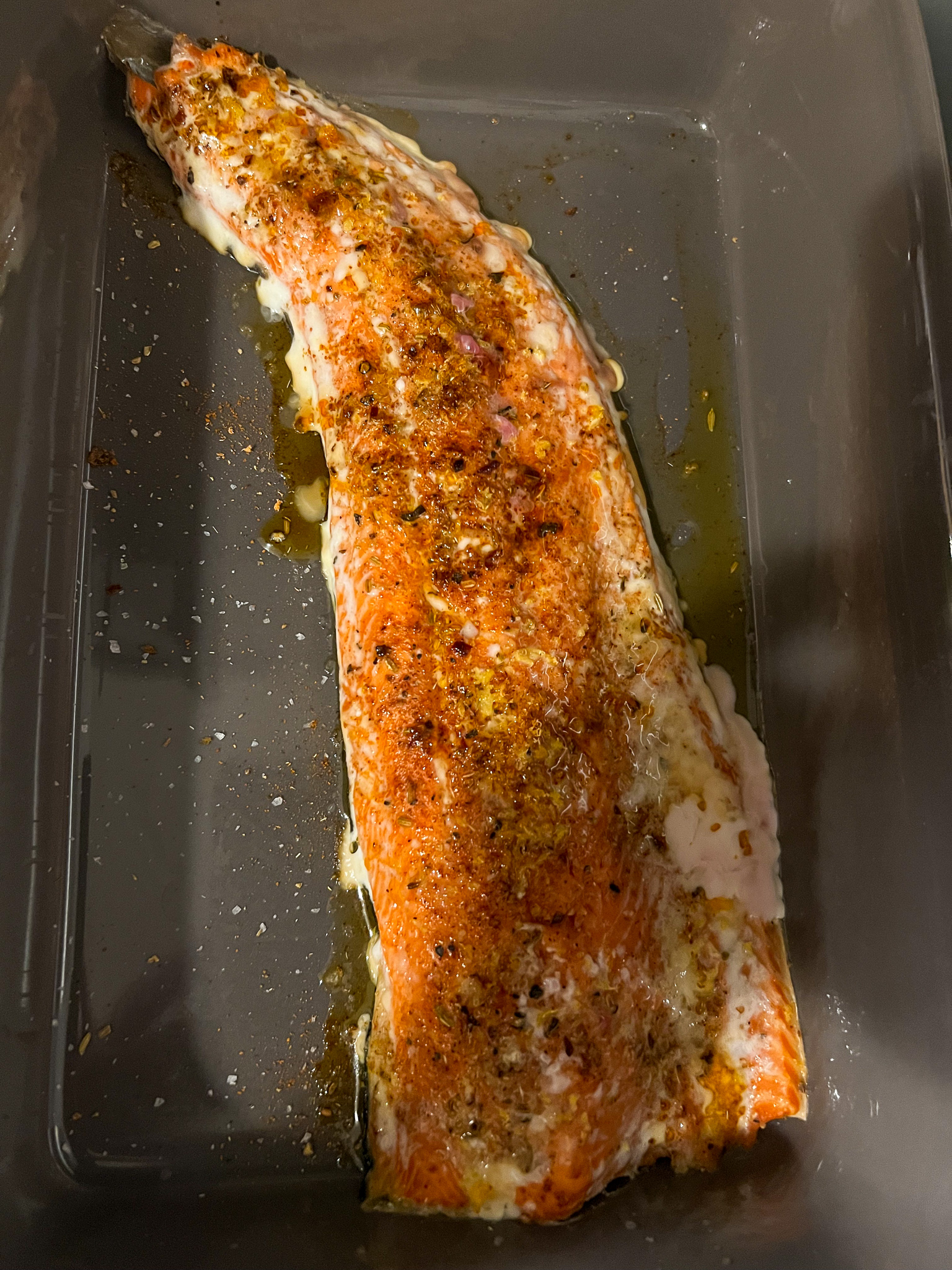 baked salmon in a pan