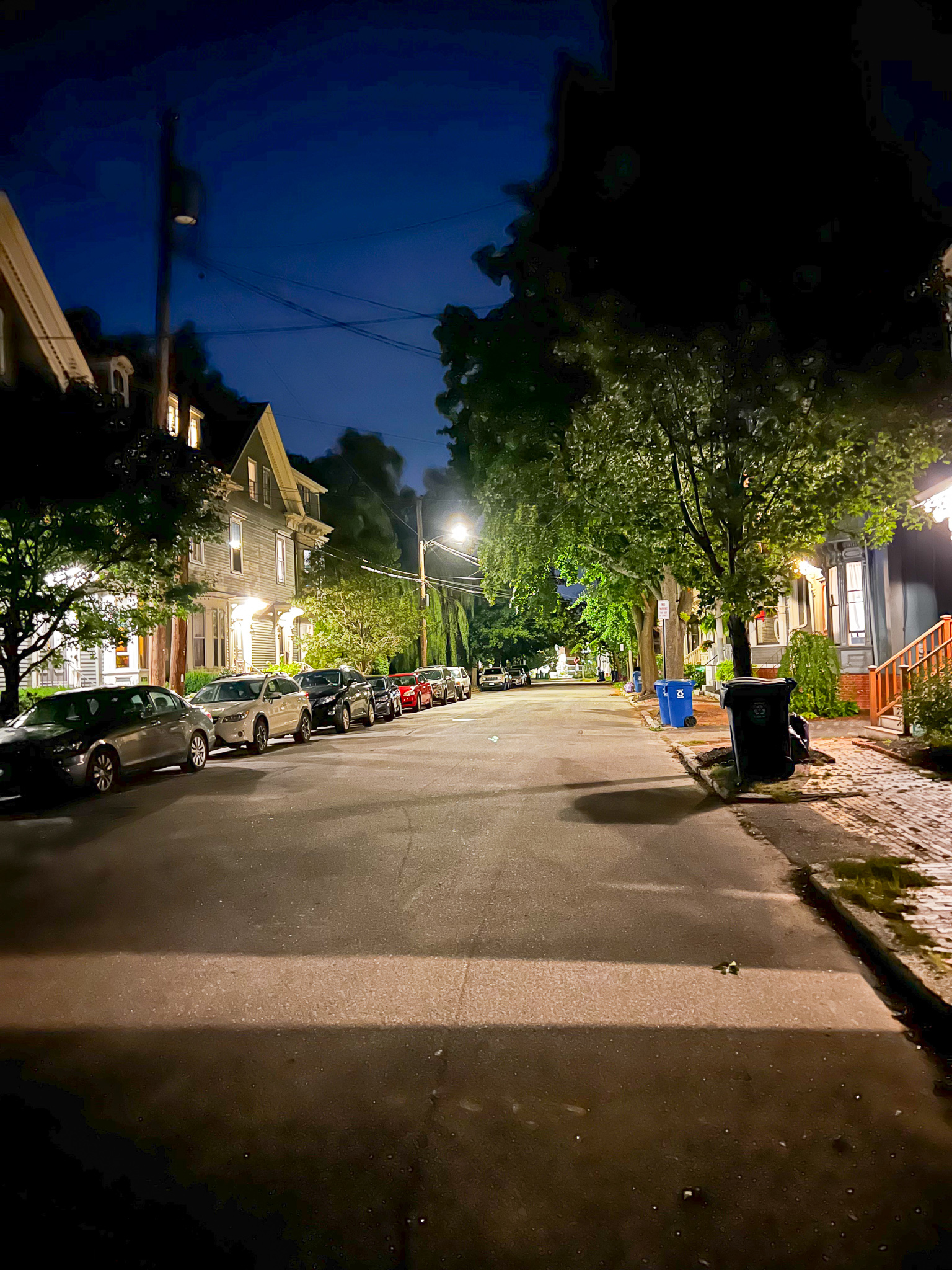 view of a street at twilight