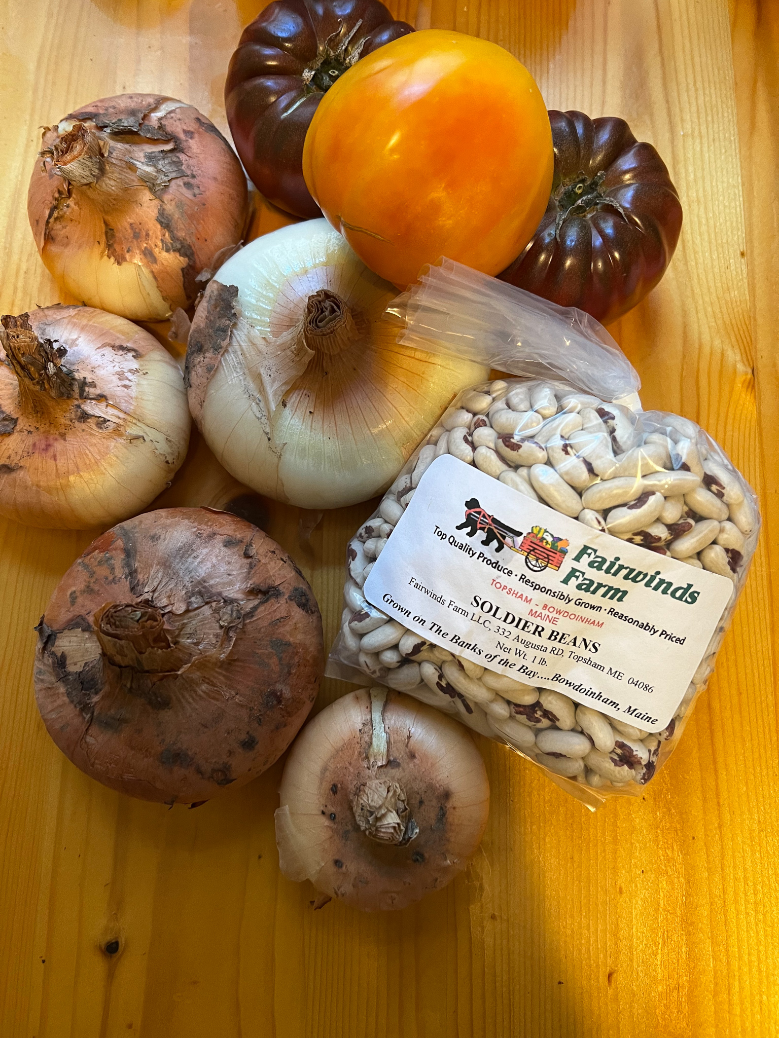 cippolini onions, beans, tomatoes