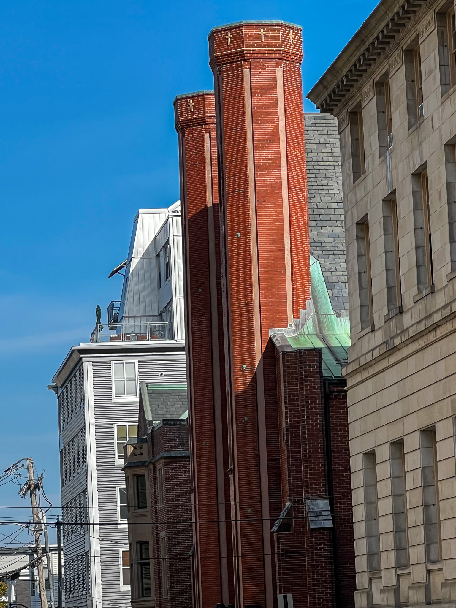 Brick castle like columns of a church