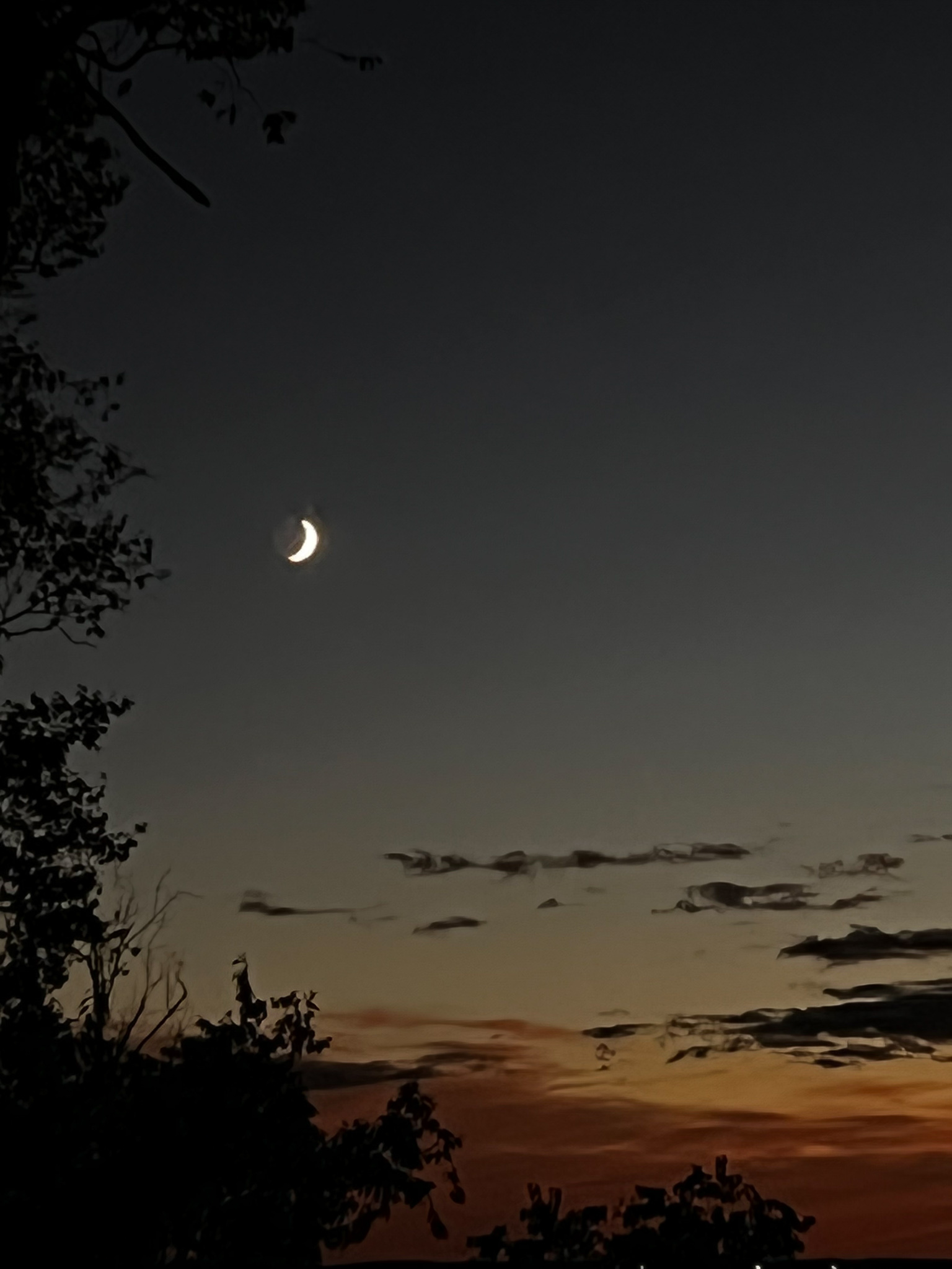 dark remains of a sunset with the moon overhead